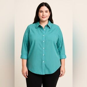 Chaps Aqua and White Striped Shirt